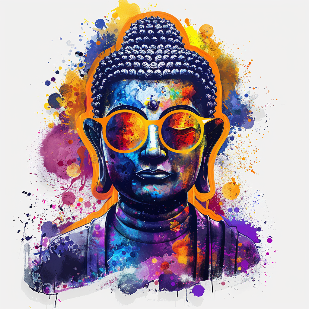 Sticker of a Buddha wearing sunglasses majestic Expressive surreal Vinyl Decal Sticker for Car, Laptop, Tumbler and more # F016821
