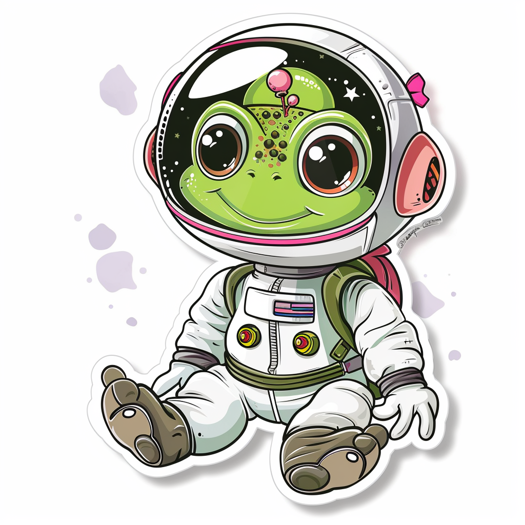Sticker of a Cute and Adorable Frog full body wearing space suit Expressive surreal Vinyl Decal Sticker for Car, Laptop, Tumbler and more # F016634