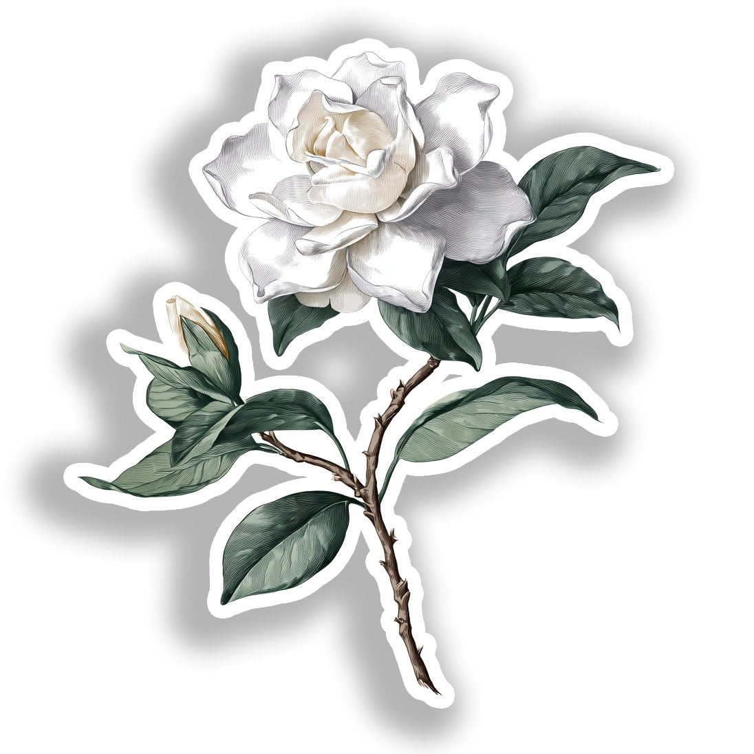 Gardenia Flower Vinyl Decal Sticker for Car, Laptop, Tumbler and more # A019609-4" x 4"
