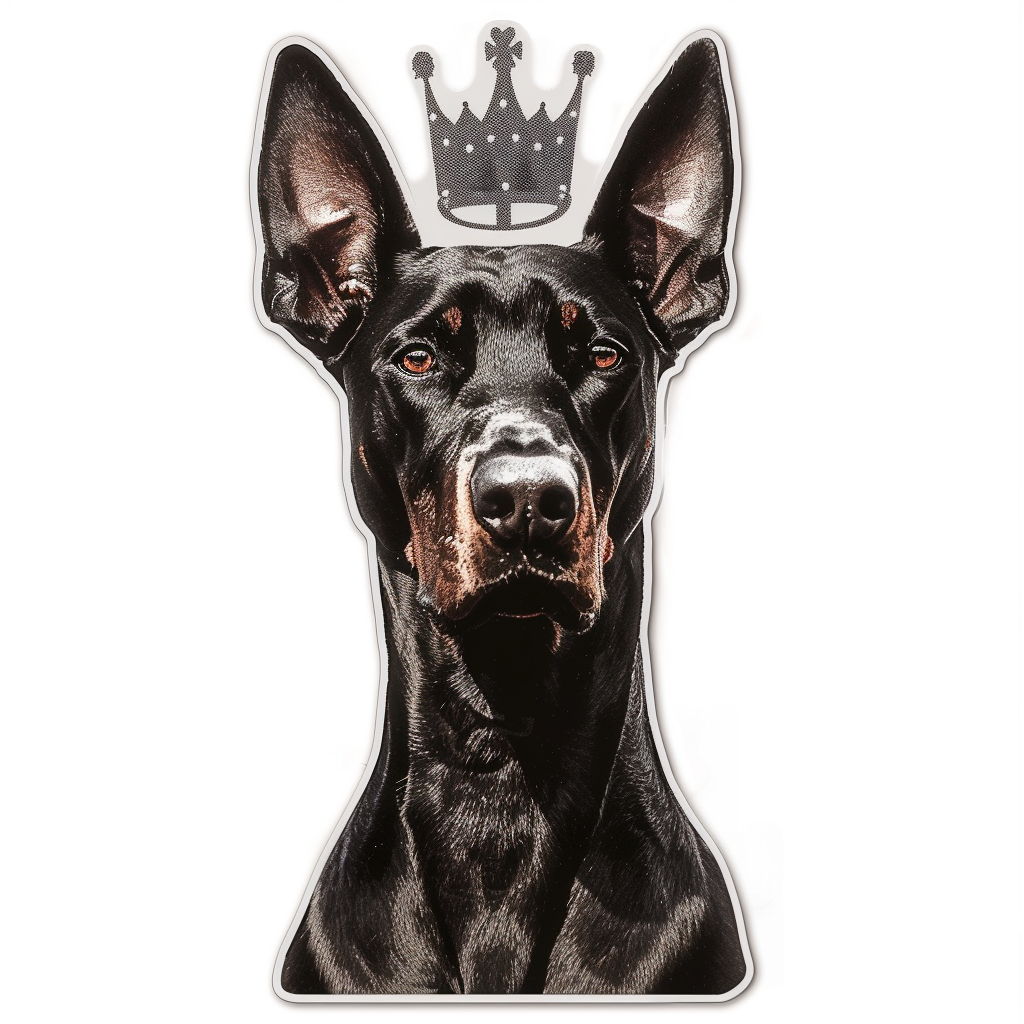 Doberman Pinscher Dog crowned Expressive surreal Vinyl Decal Sticker for Car, Laptop, Tumbler and more # F019347