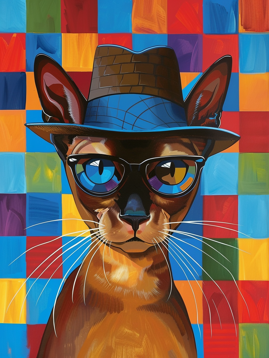 colorful space Burmese cat with a hat Expressive surreal Poster # F025379
