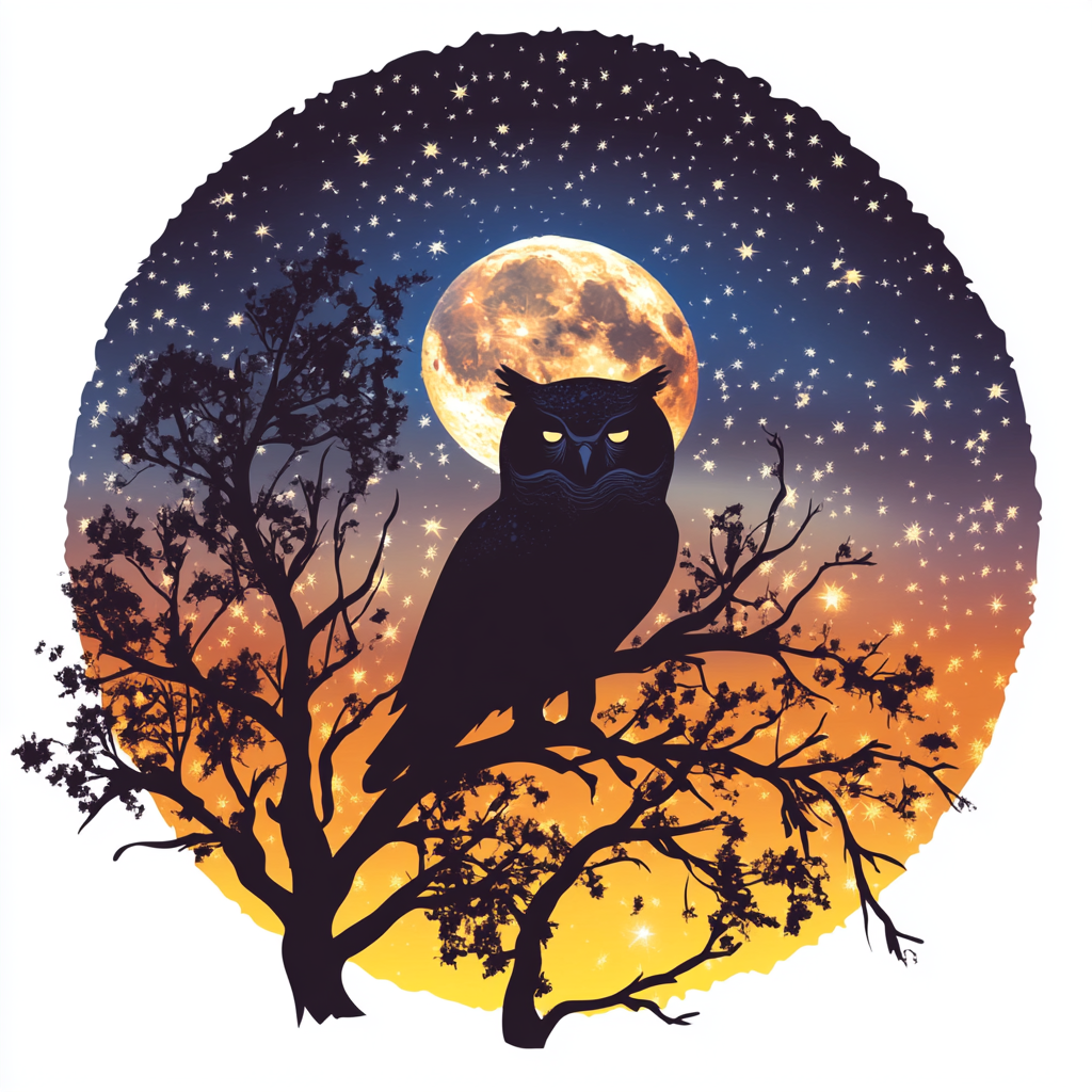 Owl Moon and Stars Vinyl Decal Sticker for Car, Laptop, Tumbler and more # F025713