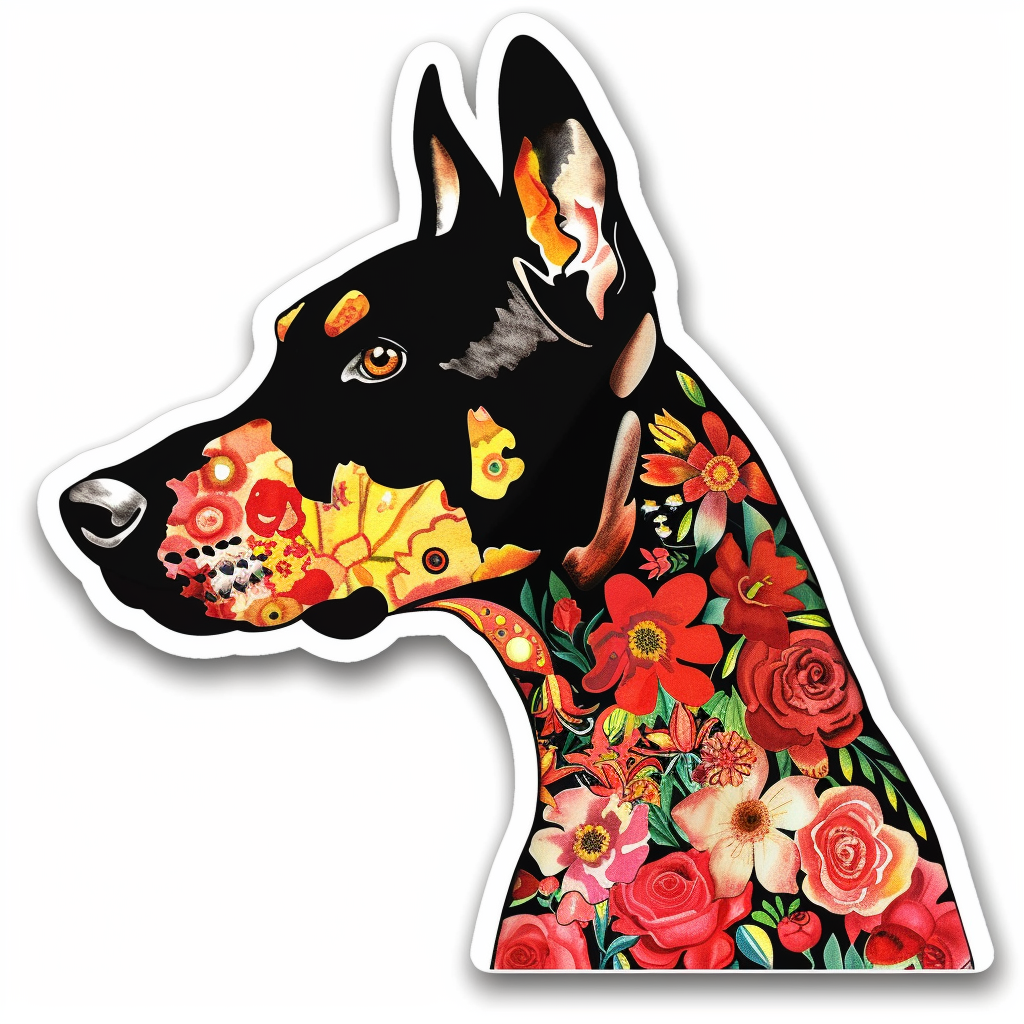 Doberman Pinscher Dog floral majestic Expressive surreal Vinyl Decal Sticker for Car, Laptop, Tumbler and more # F019392