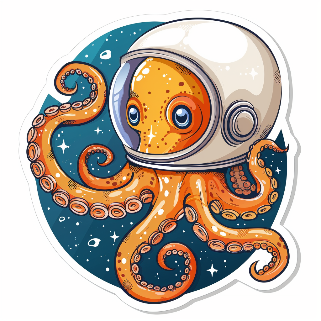 Sticker of a Cute and Adorable Octopus full body space suit Expressive surreal Vinyl Decal Sticker for Car, Laptop, Tumbler and more # F015802