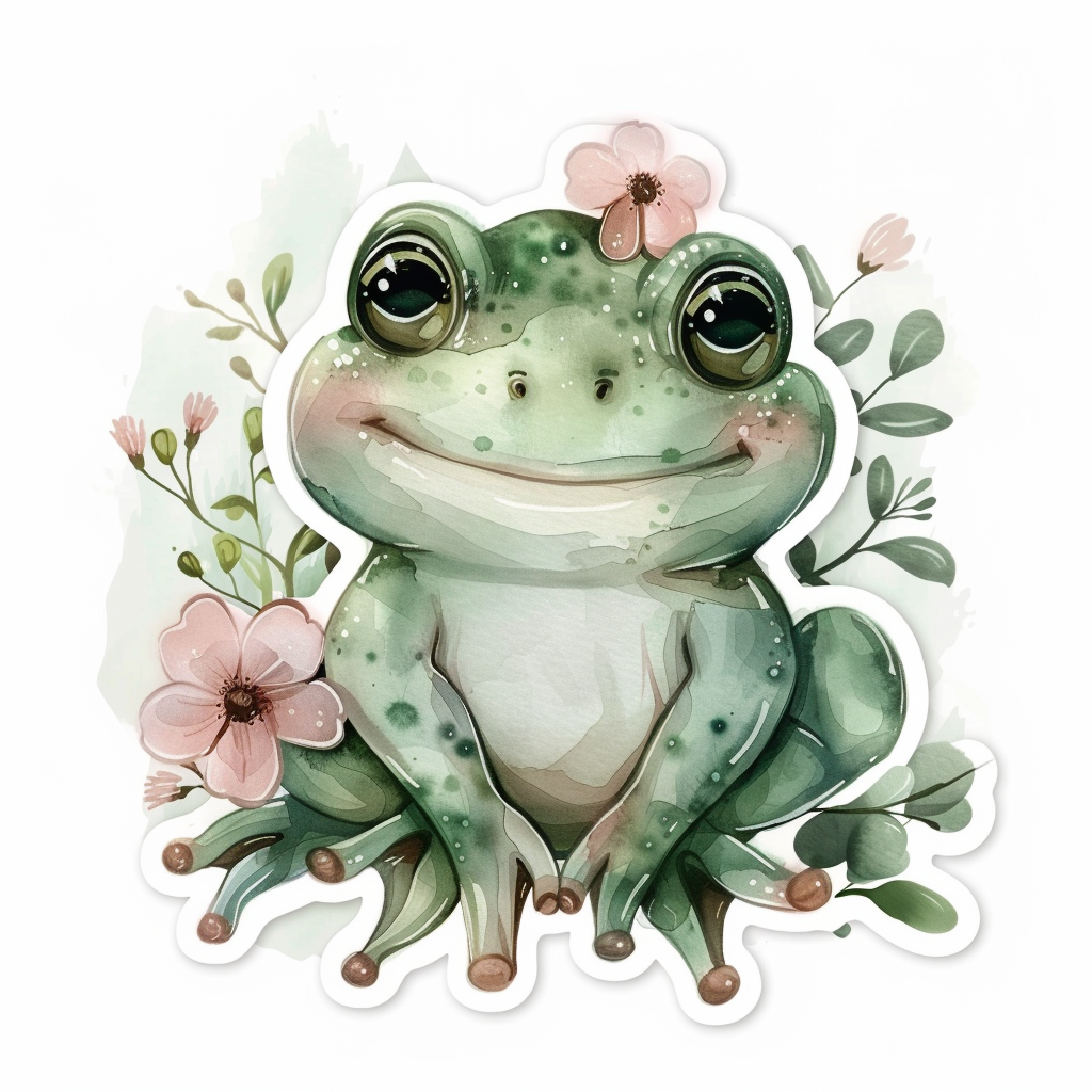 Sticker of an Adorable Frog with chubby cheeks Expressive surreal Vinyl Decal Sticker for Car, Laptop, Tumbler and more # F015883