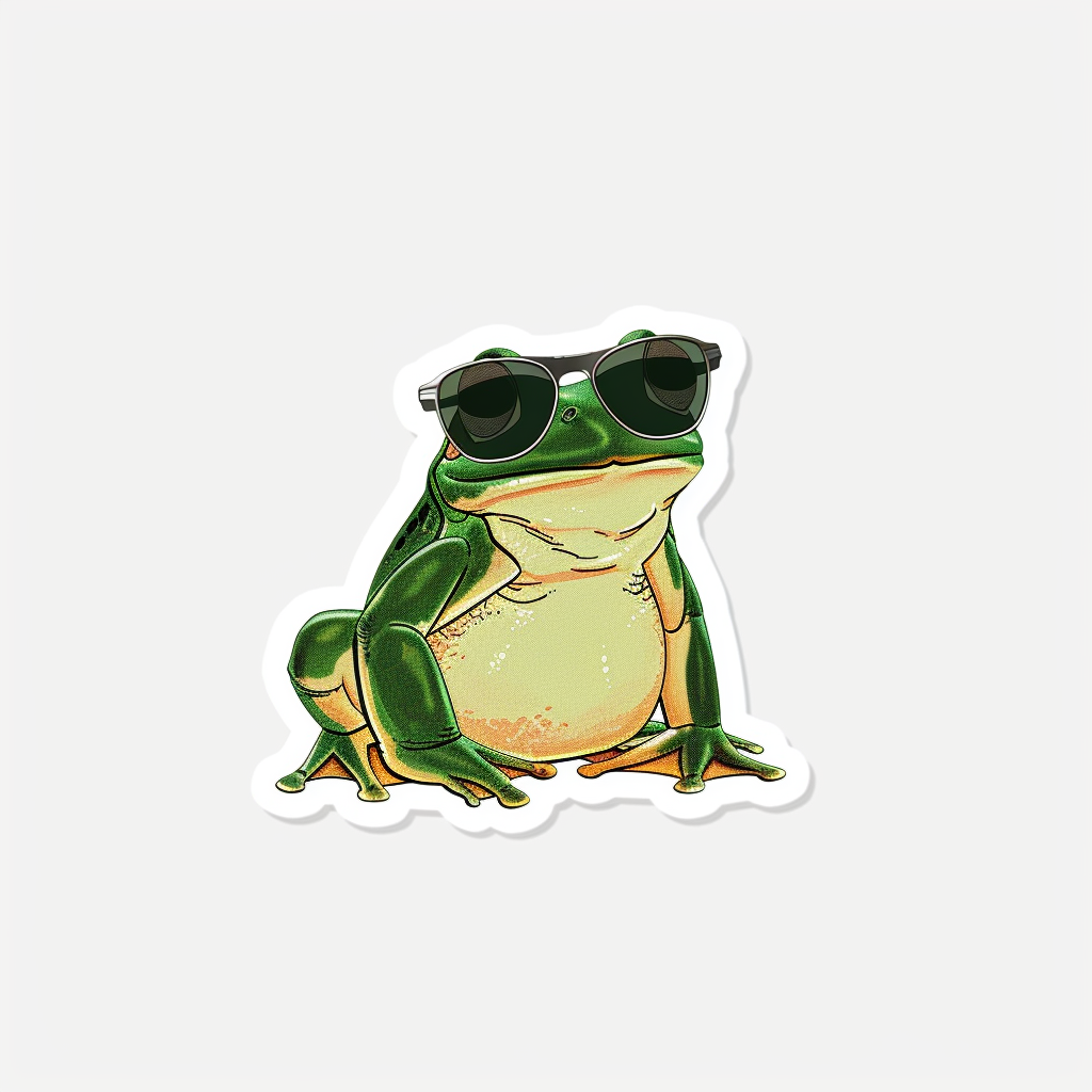 Sticker of a Frog wearing sunglasses majestic Expressive surreal Vinyl Decal Sticker for Car, Laptop, Tumbler and more # F016776