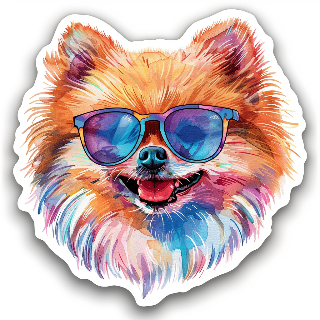 Sticker of a Pomeranian Dog wearing sunglasses majestic Expressive surreal Vinyl Decal Sticker for Car, Laptop, Tumbler and more # F013738