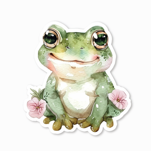 Sticker of an Adorable Frog with chubby cheeks Expressive surreal Vinyl Decal Sticker for Car, Laptop, Tumbler and more # F016639