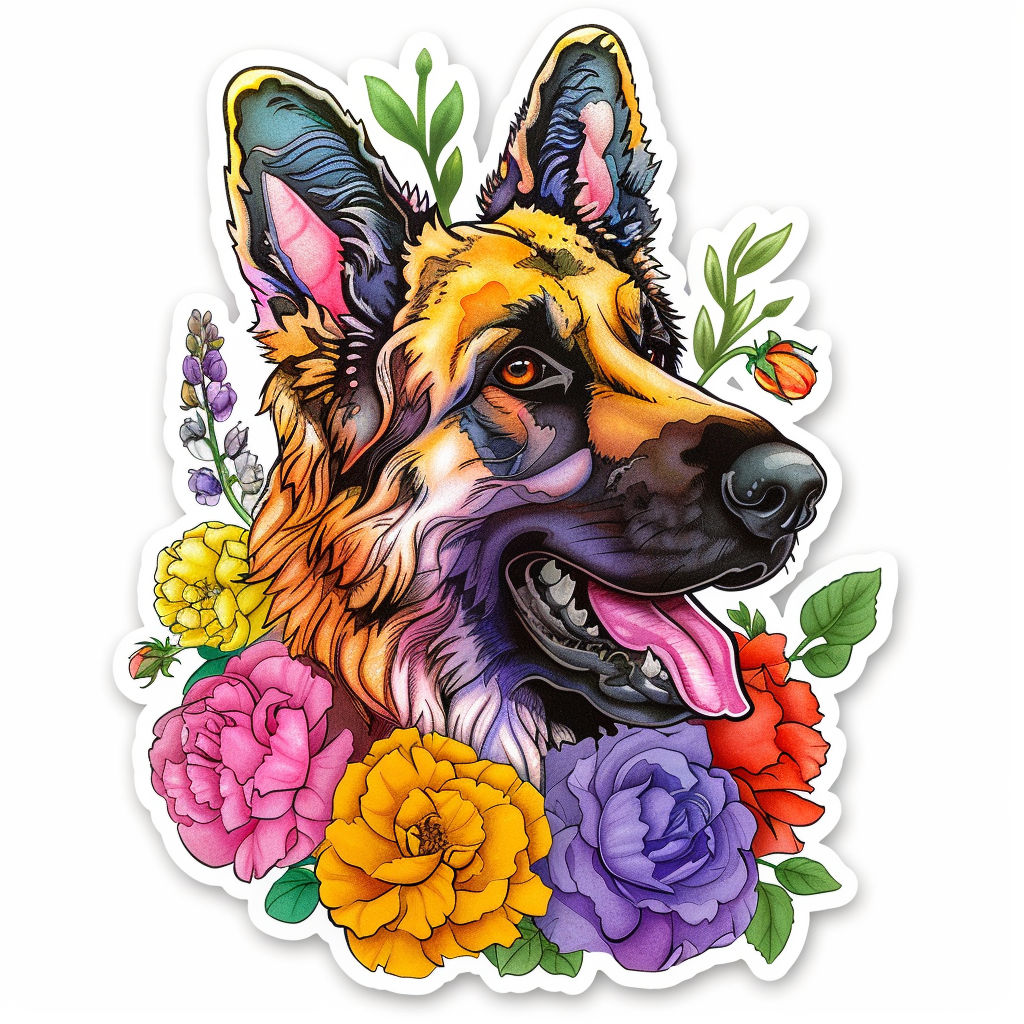 German Shepherd Dog floral Vinyl Decal Sticker for Car, Laptop, Tumbler and more # F011449