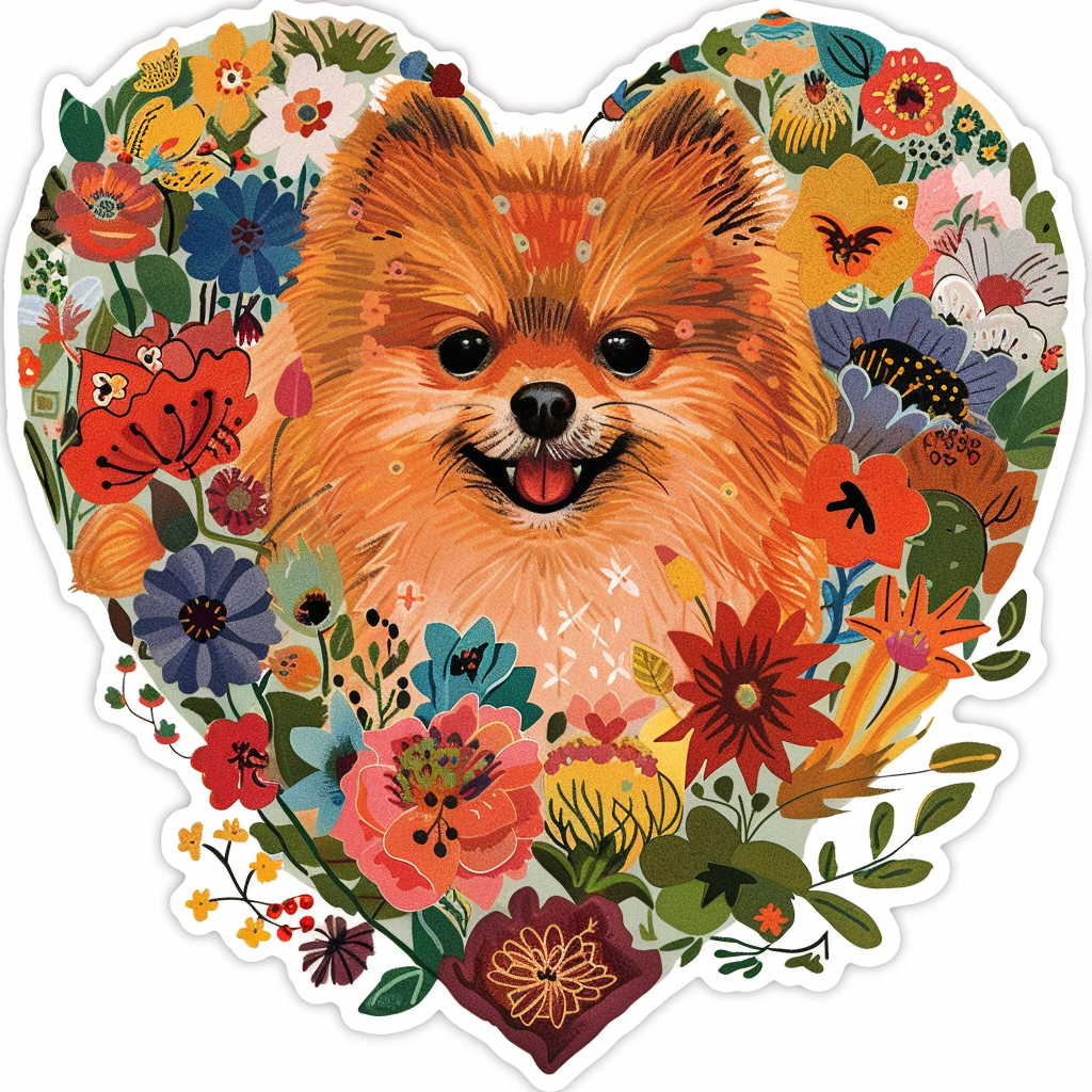 Sticker of a Pomeranian Dog majestic Expressive surreal Heartcore Vinyl Decal Sticker for Car, Laptop, Tumbler and more # F014126