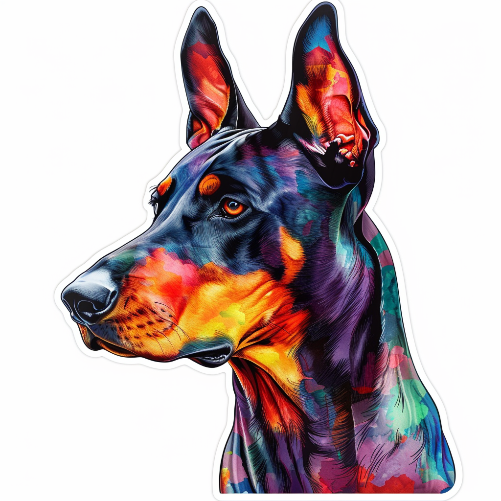 Sticker of a Doberman Pinscher Dog majestic Expressive surreal Vinyl Decal Sticker for Car, Laptop, Tumbler and more # F019224