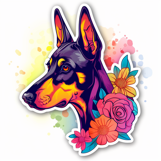 Doberman Pinscher Dog floral majestic Expressive surreal Vinyl Decal Sticker for Car, Laptop, Tumbler and more # F019412-4" x 4"