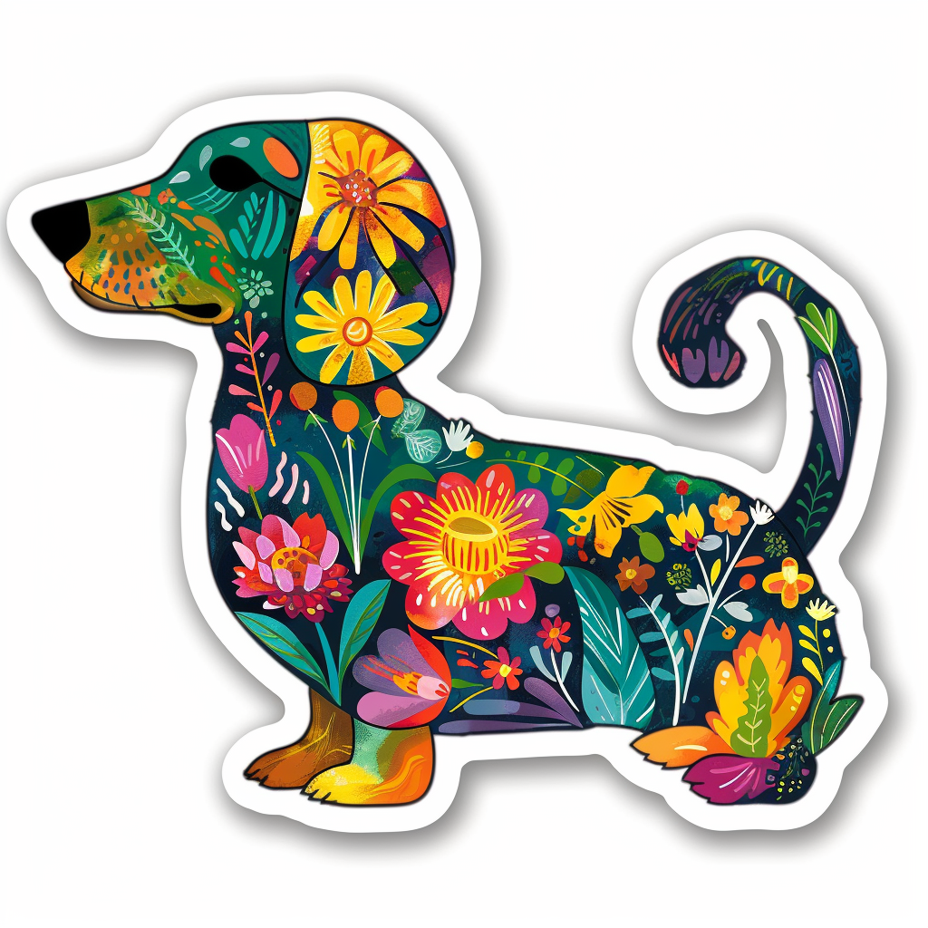 Dachshund Dog floral Vinyl Decal Sticker for Car, Laptop, Tumbler and more # F013150