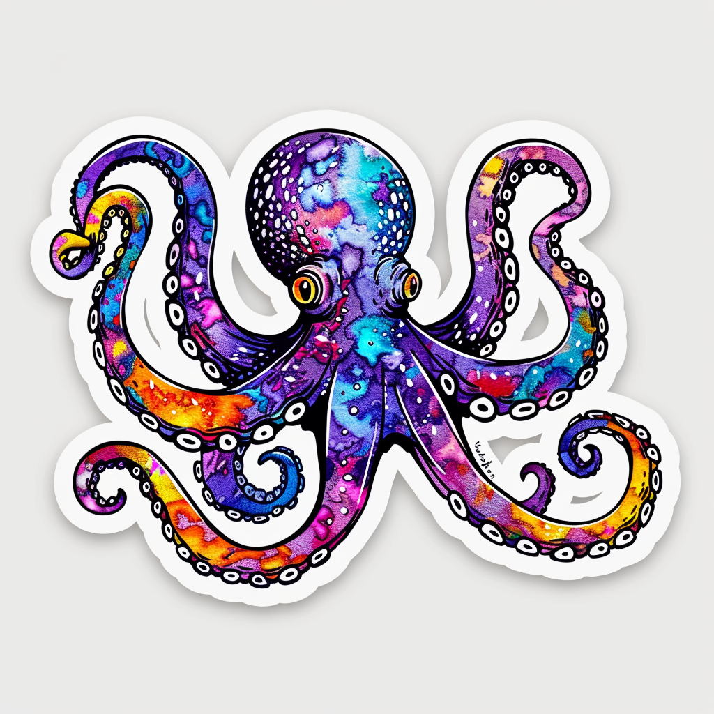 Sticker of a Octopus heartcore majestic Expressive surreal Vinyl Decal Sticker for Car, Laptop, Tumbler and more # F015513