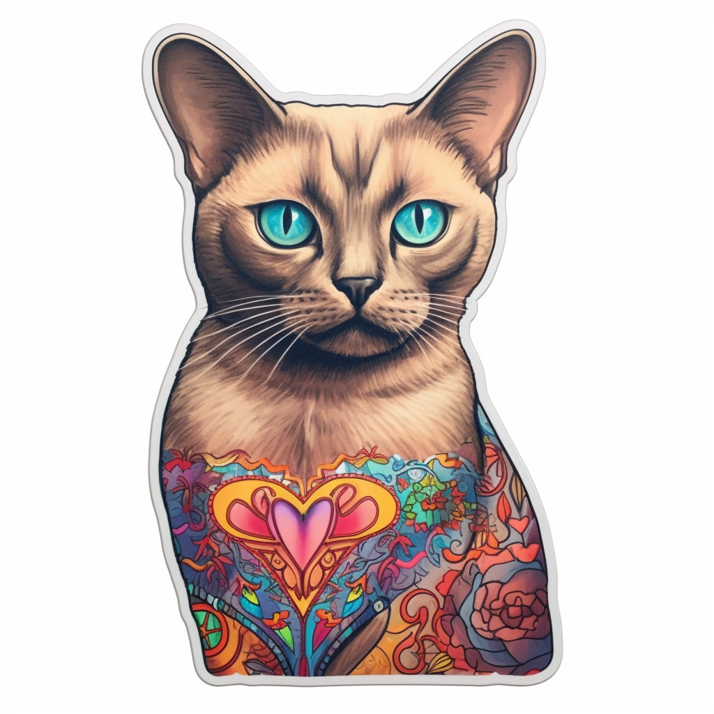 Burmese Cat Heartcore Vinyl Decal Sticker for Car, Laptop, Tumbler and more # F010722