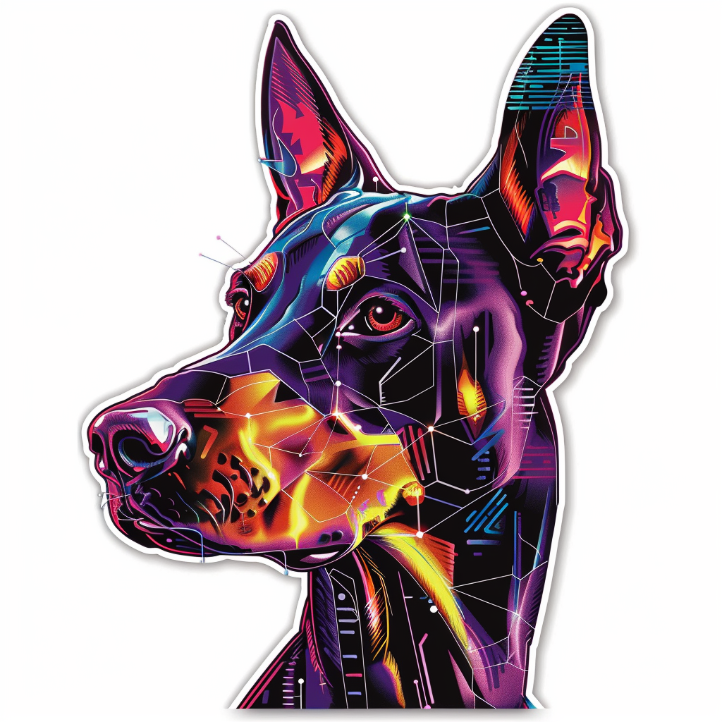 Doberman Pinscher Dog cyber punk Expressive surreal Vinyl Decal Sticker for Car, Laptop, Tumbler and more # F019405