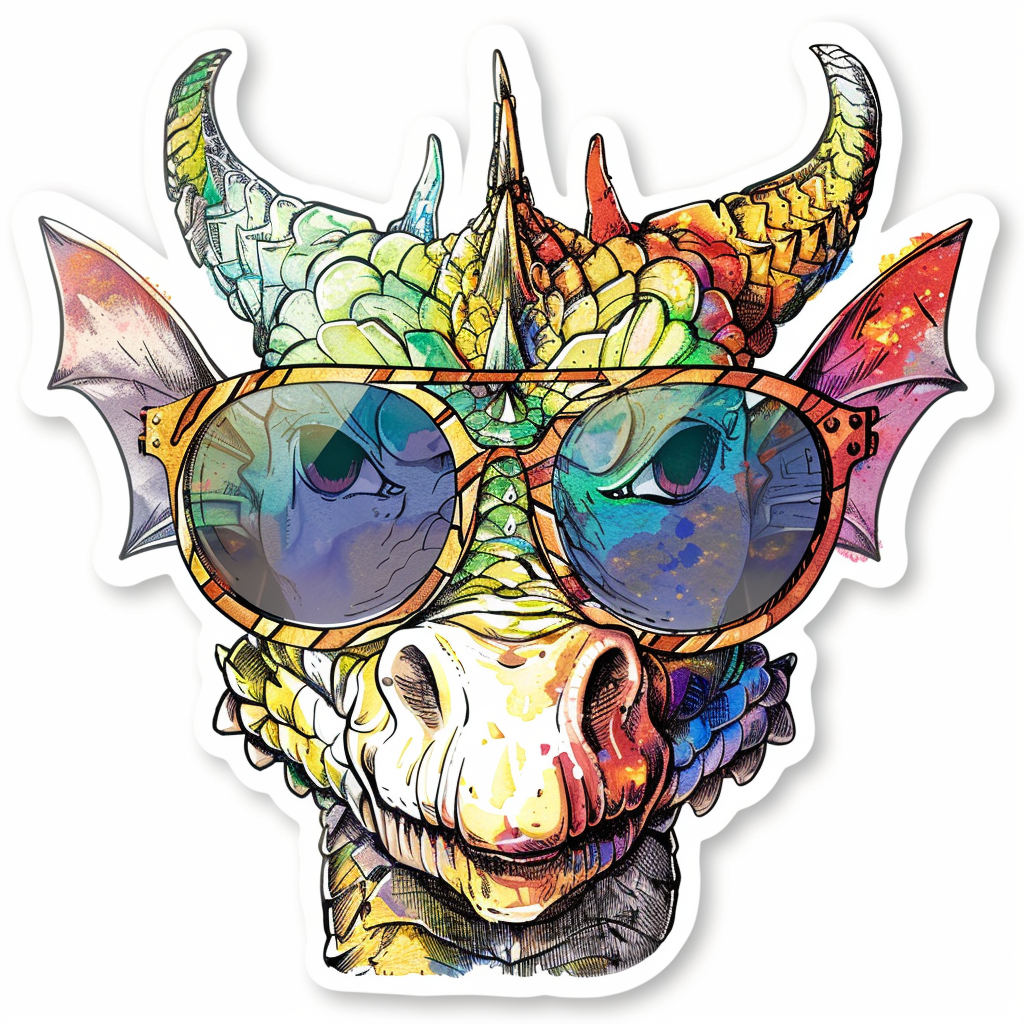 Dragon wearing sunglasses majestic Expressive surreal Vinyl Decal Sticker for Car, Laptop, Tumbler and more # F018932