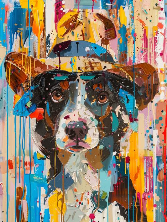 Colorful space Siberian Husky dog with a hat Expressive surreal Poster # F025492