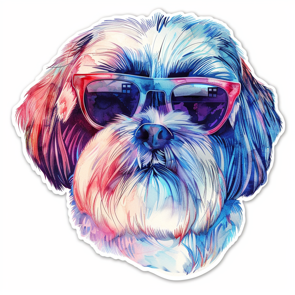 Shih Tzu Dog wearing sunglasses majestic Expressive surreal Vinyl Decal Sticker for Car, Laptop, Tumbler and more # F018750