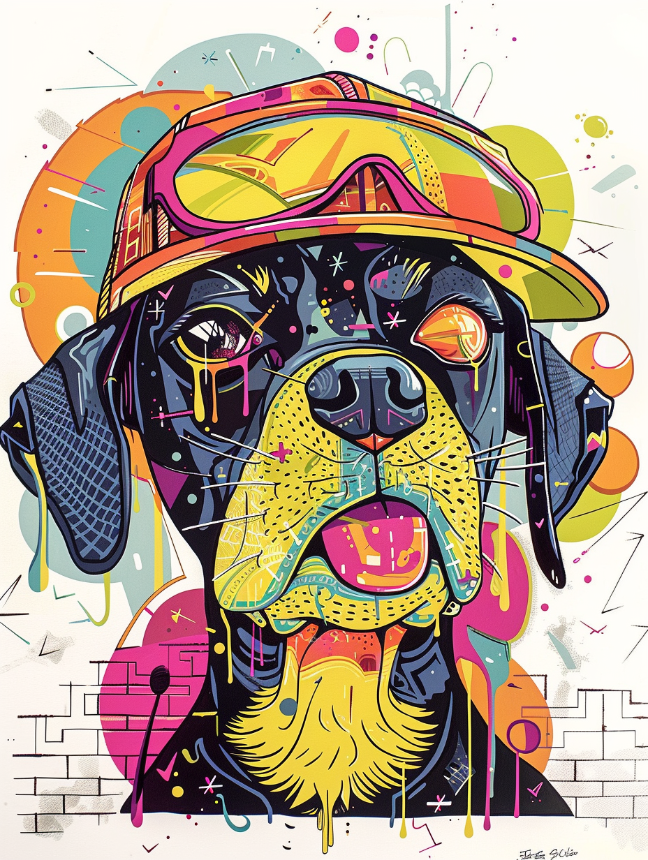 Colorful space Labrador Retriever dog with a hat Expressive surreal Poster # F024478
