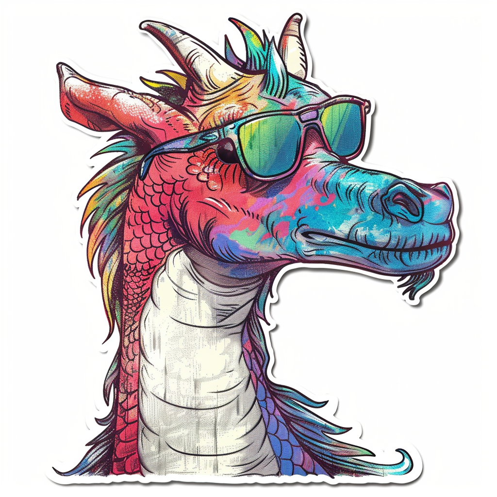 Dragon wearing sunglasses majestic Expressive surreal Vinyl Decal Sticker for Car, Laptop, Tumbler and more # F018931