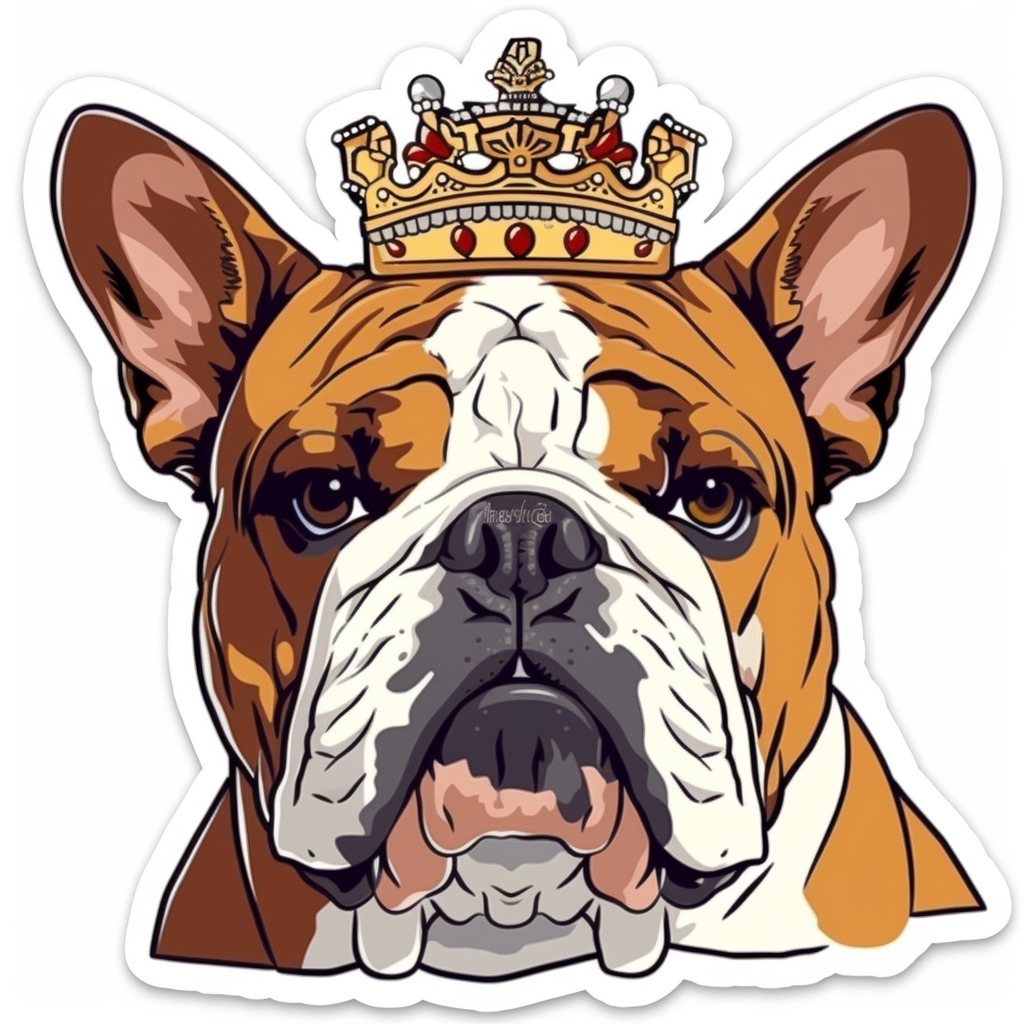 Bulldog Dog crowned majestic Expressive surreal Vinyl Decal Sticker for Car, Laptop, Tumbler and more # F017304