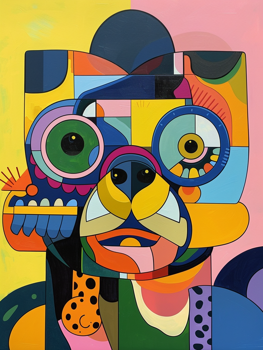 Colorful space Pug dog with a hat Expressive surreal Poster # F024572