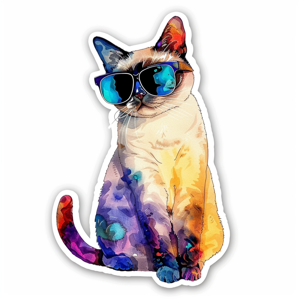 Burmese Cat wearing sunglasses Vinyl Decal Sticker for Car, Laptop, Tumbler and more # F010697