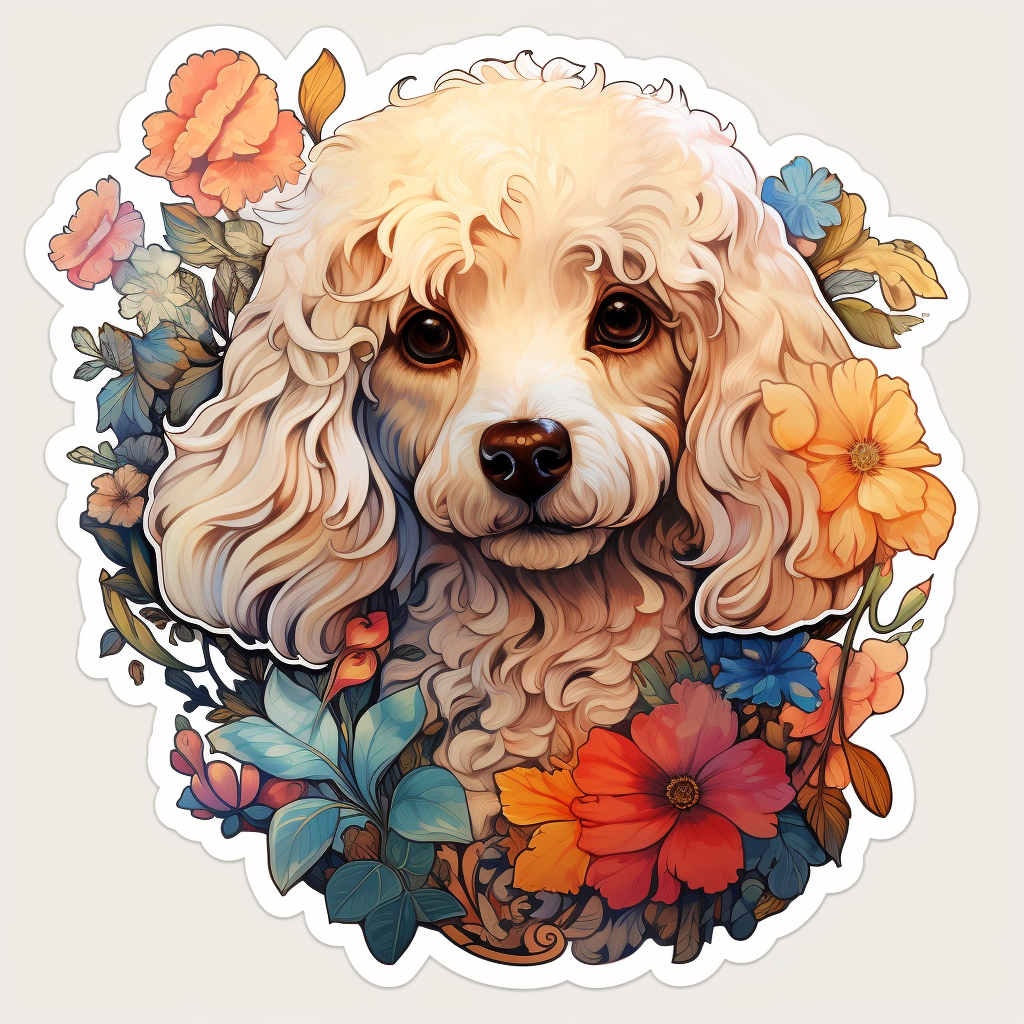 Poodle dog Detailed colorful painting floral Vinyl Decal Sticker for Car, Laptop, Tumbler and more # F012248