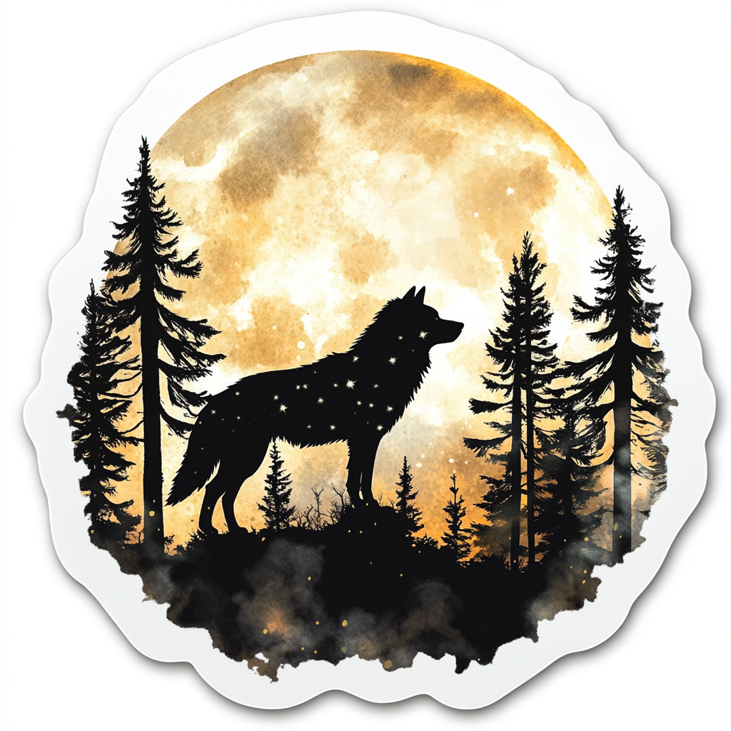 Wolf Moon and Stars Vinyl Decal Sticker for Car, Laptop, Tumbler and more # F025691