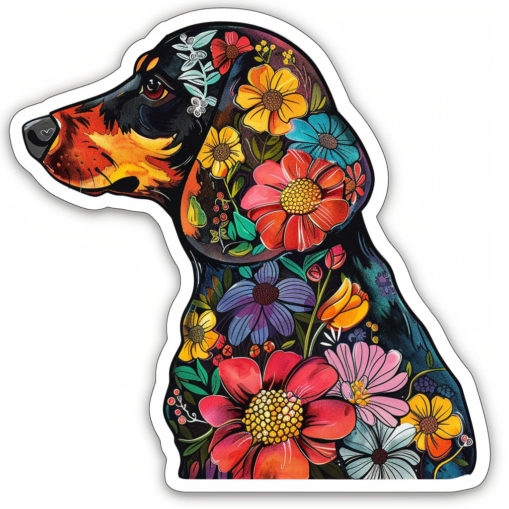 Dachshund Dog floral Vinyl Decal Sticker for Car, Laptop, Tumbler and more # F013109