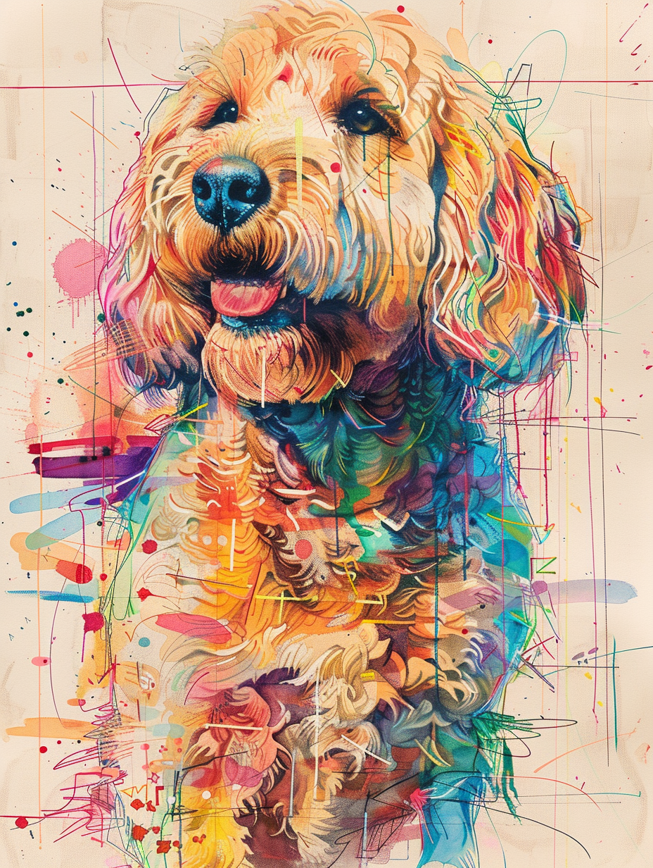 Poster of Goldendoodle dog Expressive surreal Poster # F024274