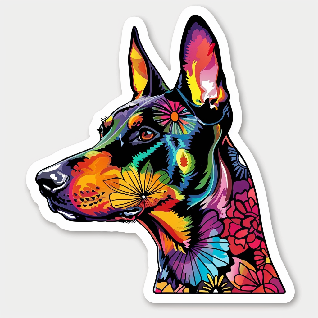 Doberman Pinscher Dog floral majestic Expressive surreal Vinyl Decal Sticker for Car, Laptop, Tumbler and more # F019400