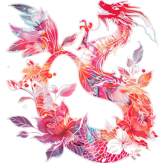 Dragon floral majestic Expressive surreal Vinyl Decal Sticker for Car, Laptop, Tumbler and more # F019065-4" x 4"