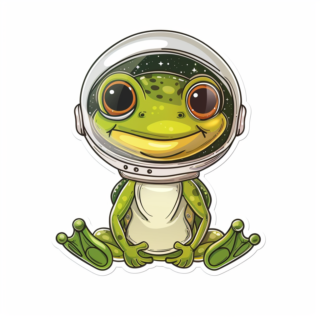 Sticker of a Cute and Adorable Frog full body wearing space suit Expressive surreal Vinyl Decal Sticker for Car, Laptop, Tumbler and more # F016669