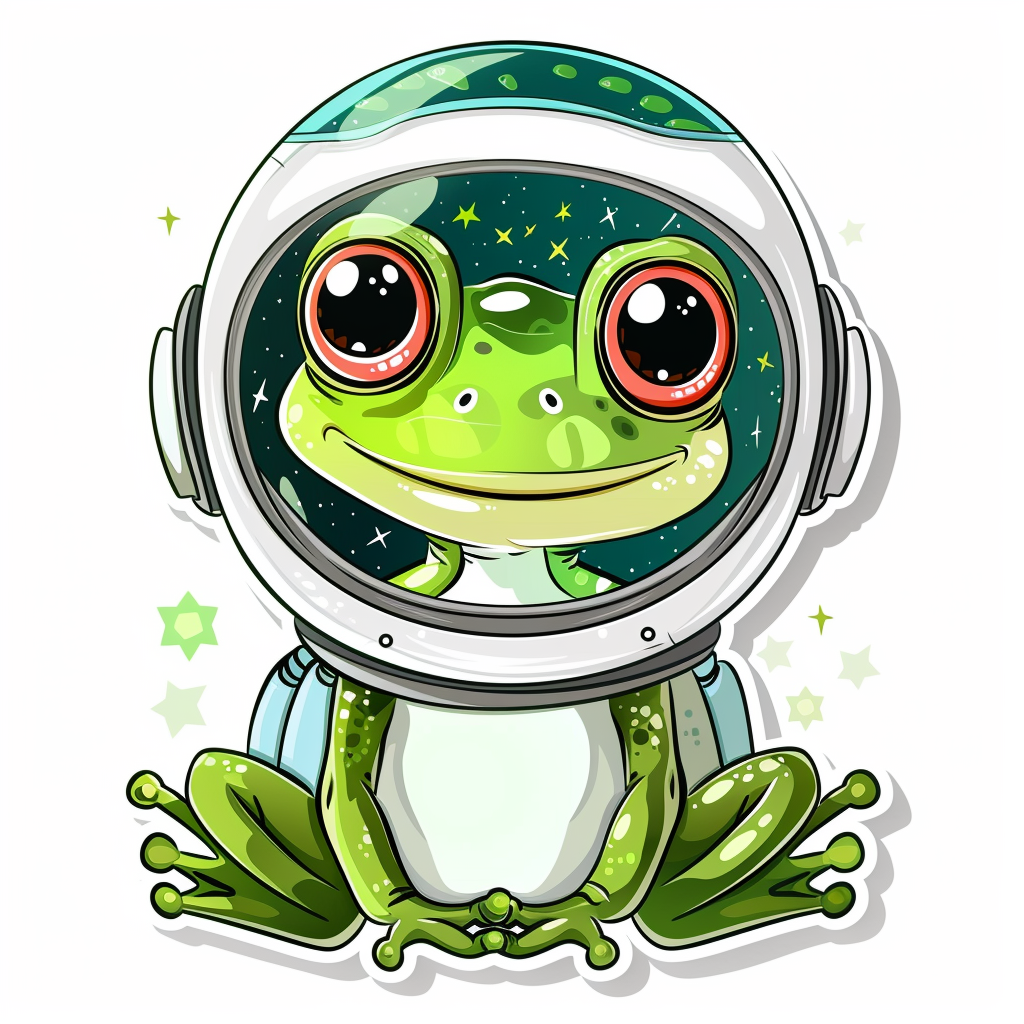 Sticker of a Cute and Adorable Frog full body wearing space suit Expressive surreal Vinyl Decal Sticker for Car, Laptop, Tumbler and more # F016627