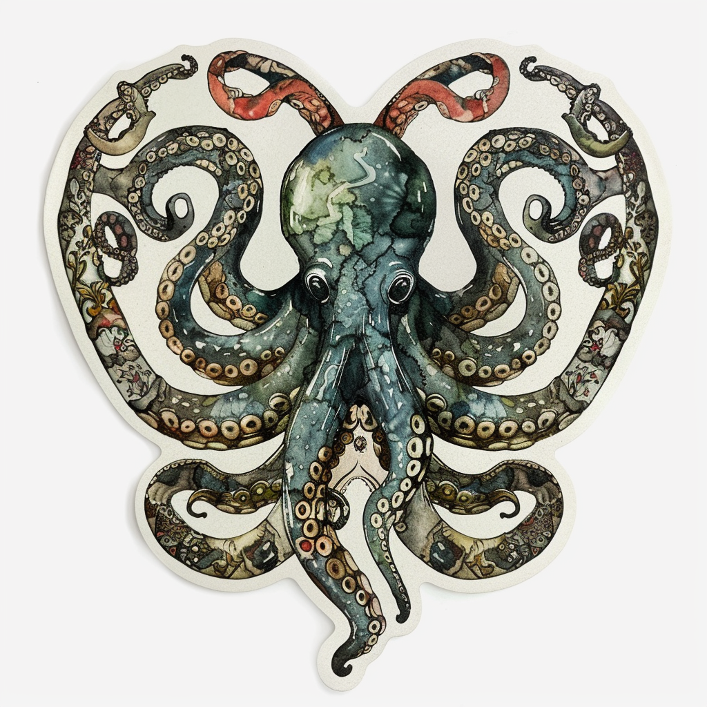 Sticker of a Octopus heartcore majestic Expressive surreal Vinyl Decal Sticker for Car, Laptop, Tumbler and more # F015686