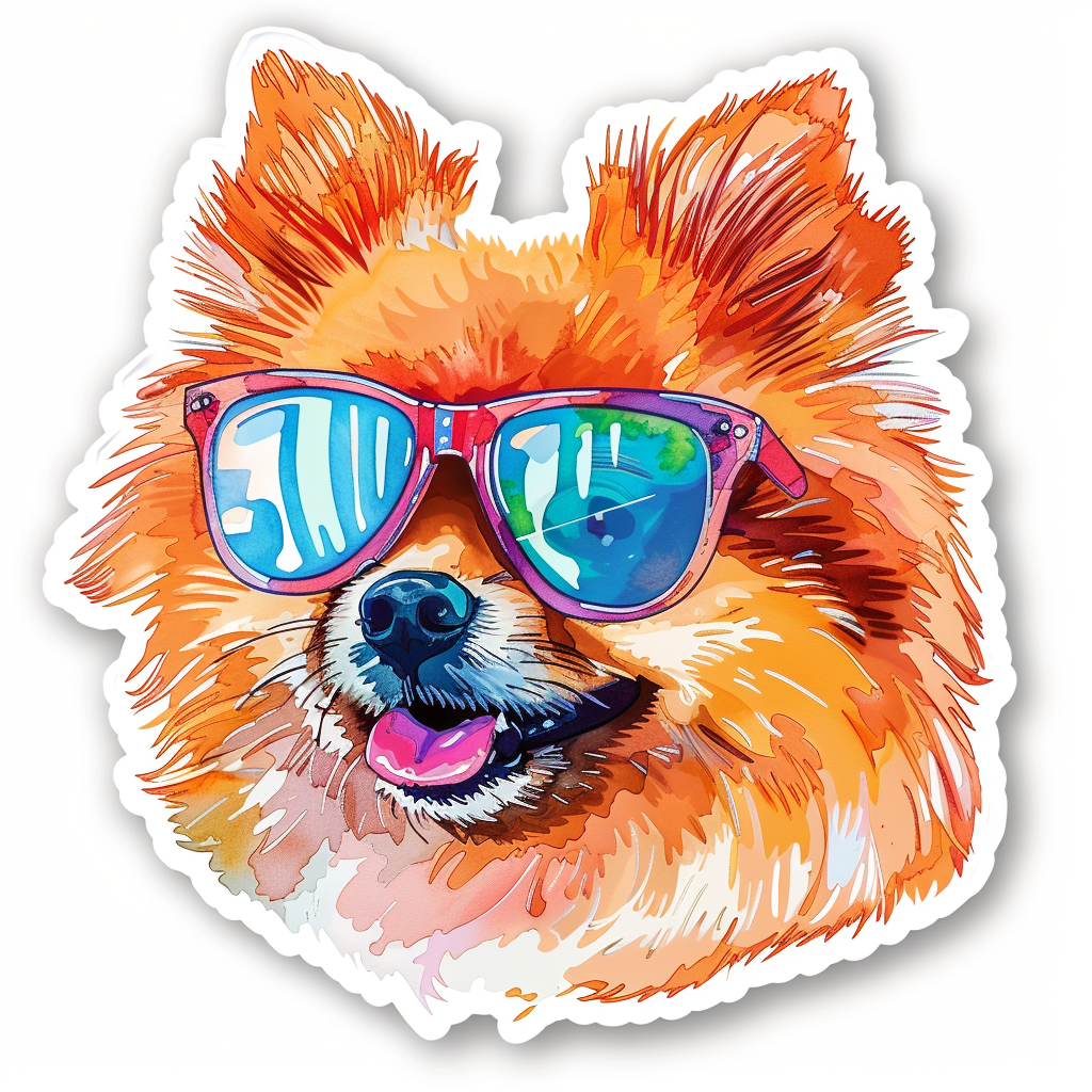 Sticker of a Pomeranian Dog wearing sunglasses majestic Expressive surreal Vinyl Decal Sticker for Car, Laptop, Tumbler and more # F013741