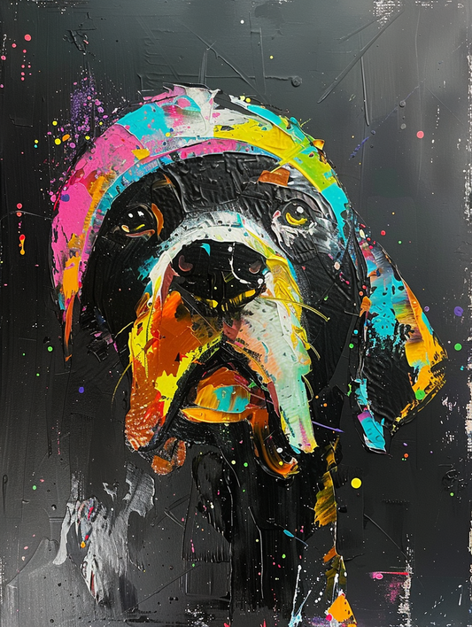 colorful space Labrador Retriever dog with a hat Expressive surreal Poster # F025588