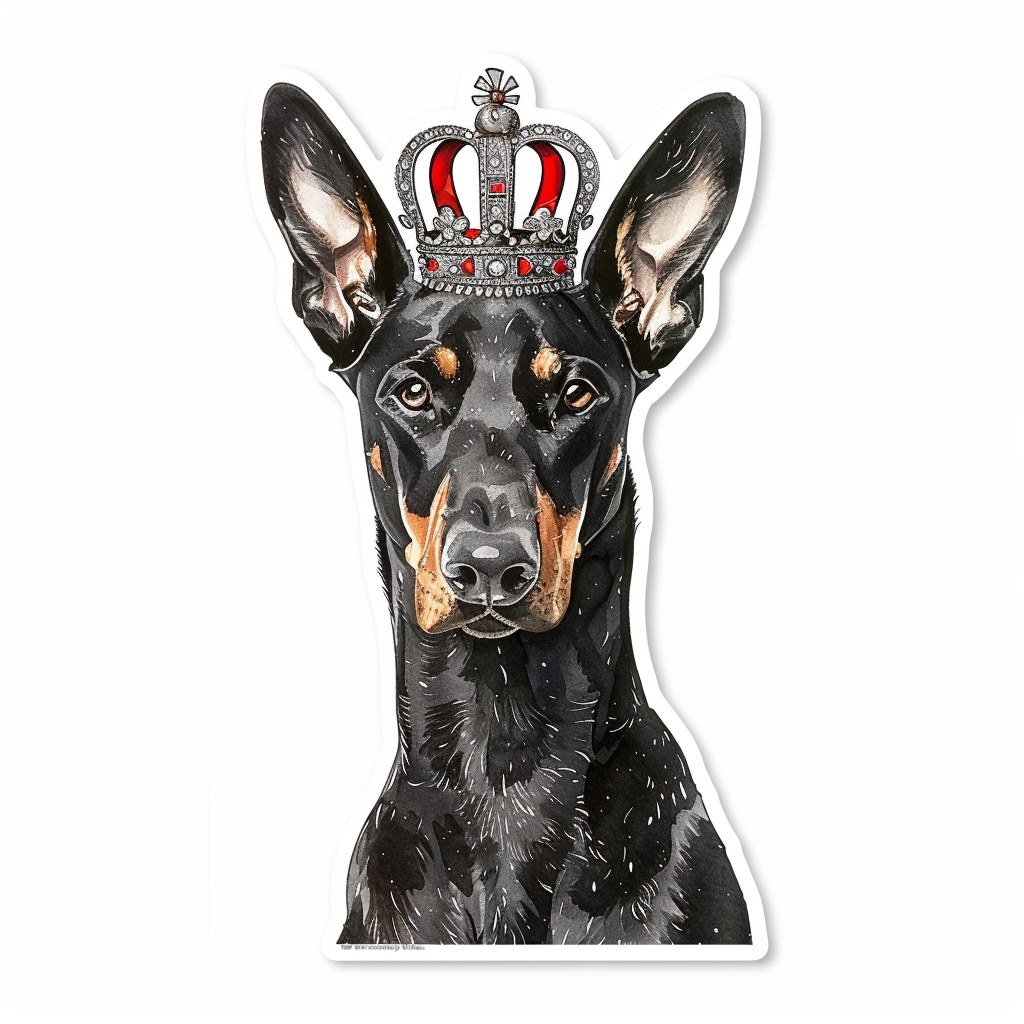 Doberman Pinscher Dog crowned Expressive surreal Vinyl Decal Sticker for Car, Laptop, Tumbler and more # F019355