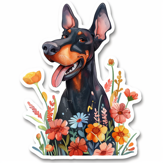 Adorable Doberman Pinscher Dog with Expressive surreal Vinyl Decal Sticker for Car, Laptop, Tumbler and more # F019687-4" x 4"
