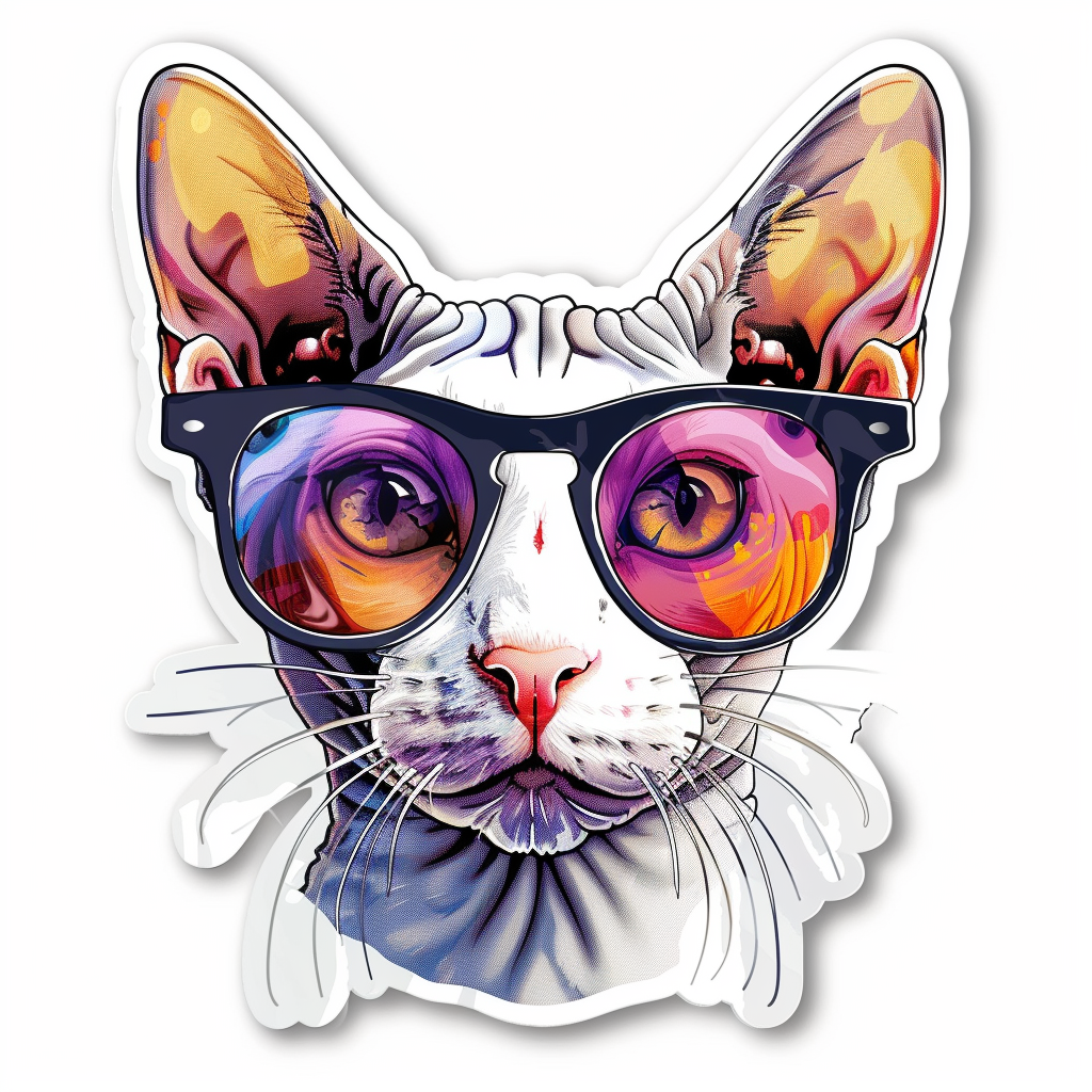 Cornish Rex Cat wearing sunglasses Expressive surreal Vinyl Decal Sticker for Car, Laptop, Tumbler and more # F020743-4" x 4"