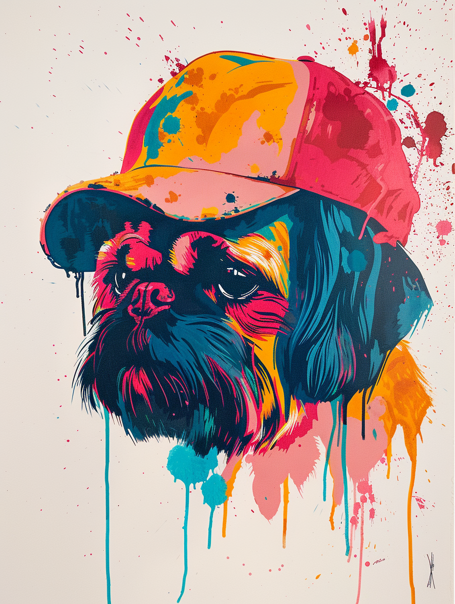 Colorful space Shih Tzu dog with a hat Expressive surreal Poster # F025098