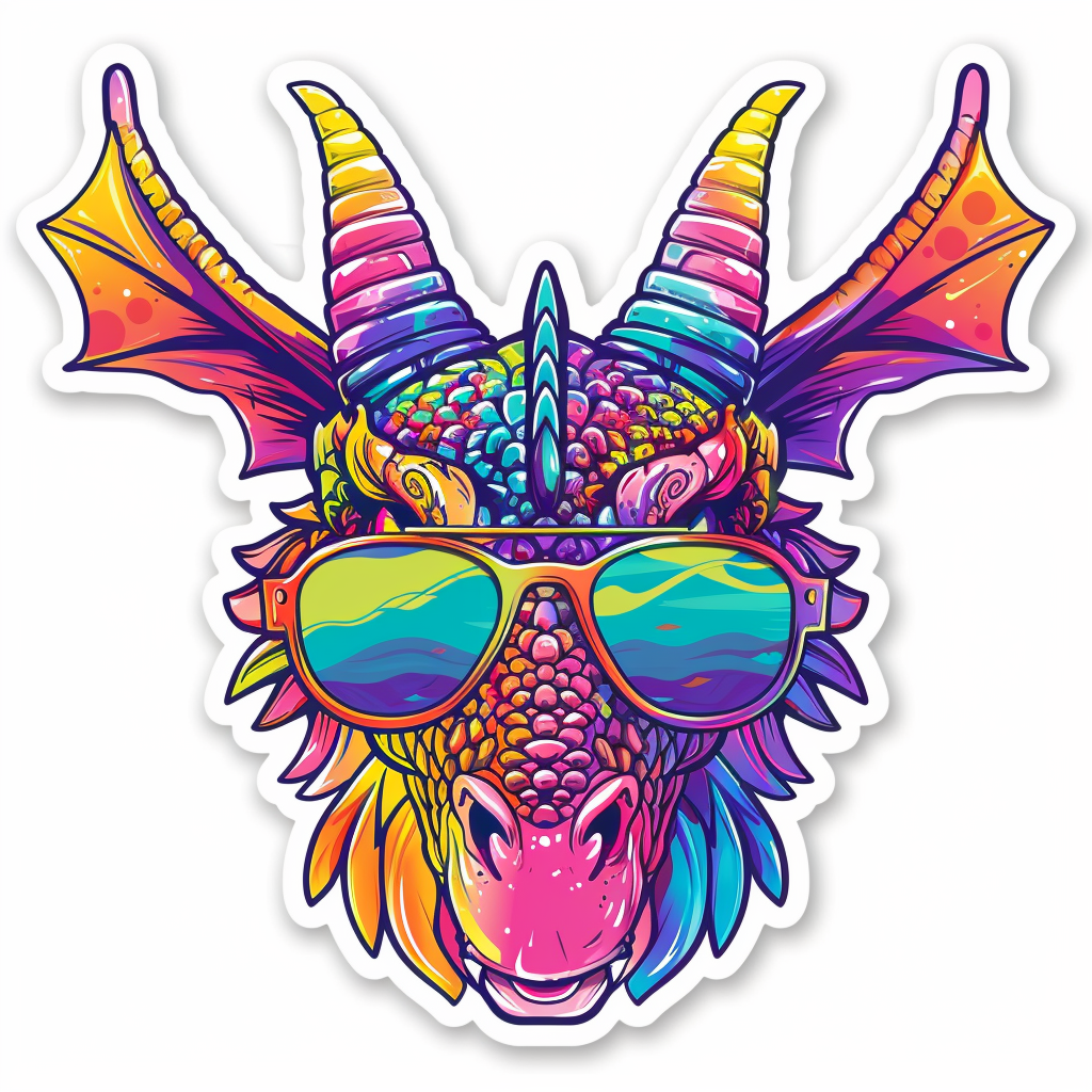 Dragon wearing sunglasses majestic Expressive surreal Vinyl Decal Sticker for Car, Laptop, Tumbler and more # F018938