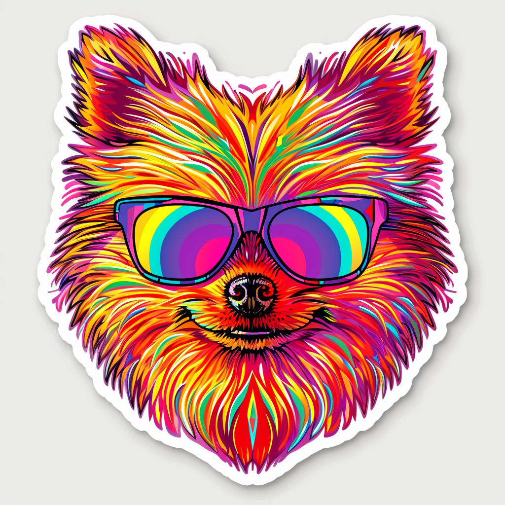 Sticker of a Pomeranian Dog wearing sunglasses majestic Expressive surreal Vinyl Decal Sticker for Car, Laptop, Tumbler and more # F013744