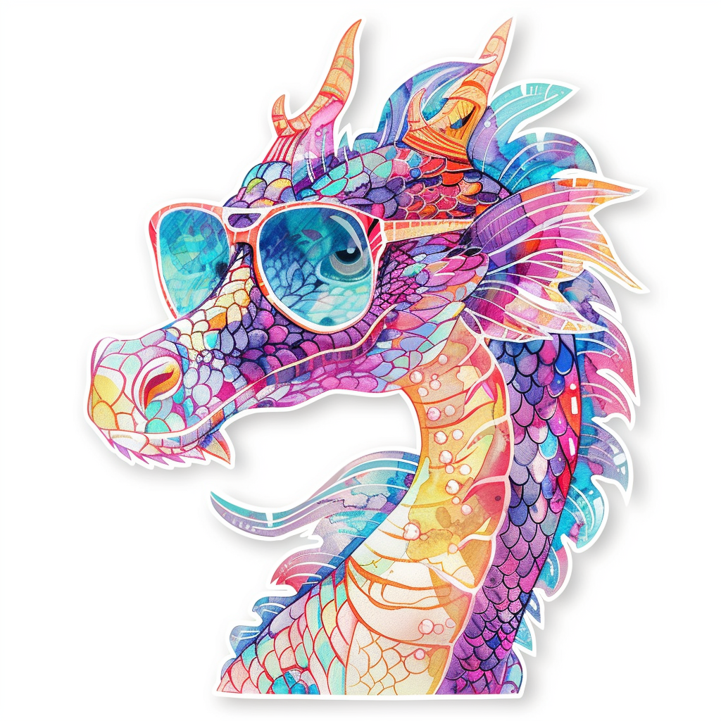 Dragon wearing sunglasses majestic Expressive surreal Vinyl Decal Sticker for Car, Laptop, Tumbler and more # F018934