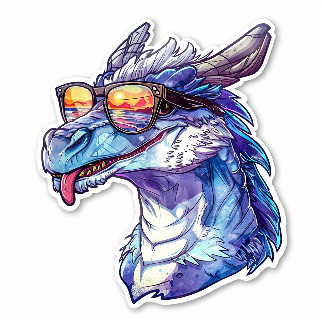 Dragon wearing sunglasses majestic Expressive surreal Vinyl Decal Sticker for Car, Laptop, Tumbler and more # F018941