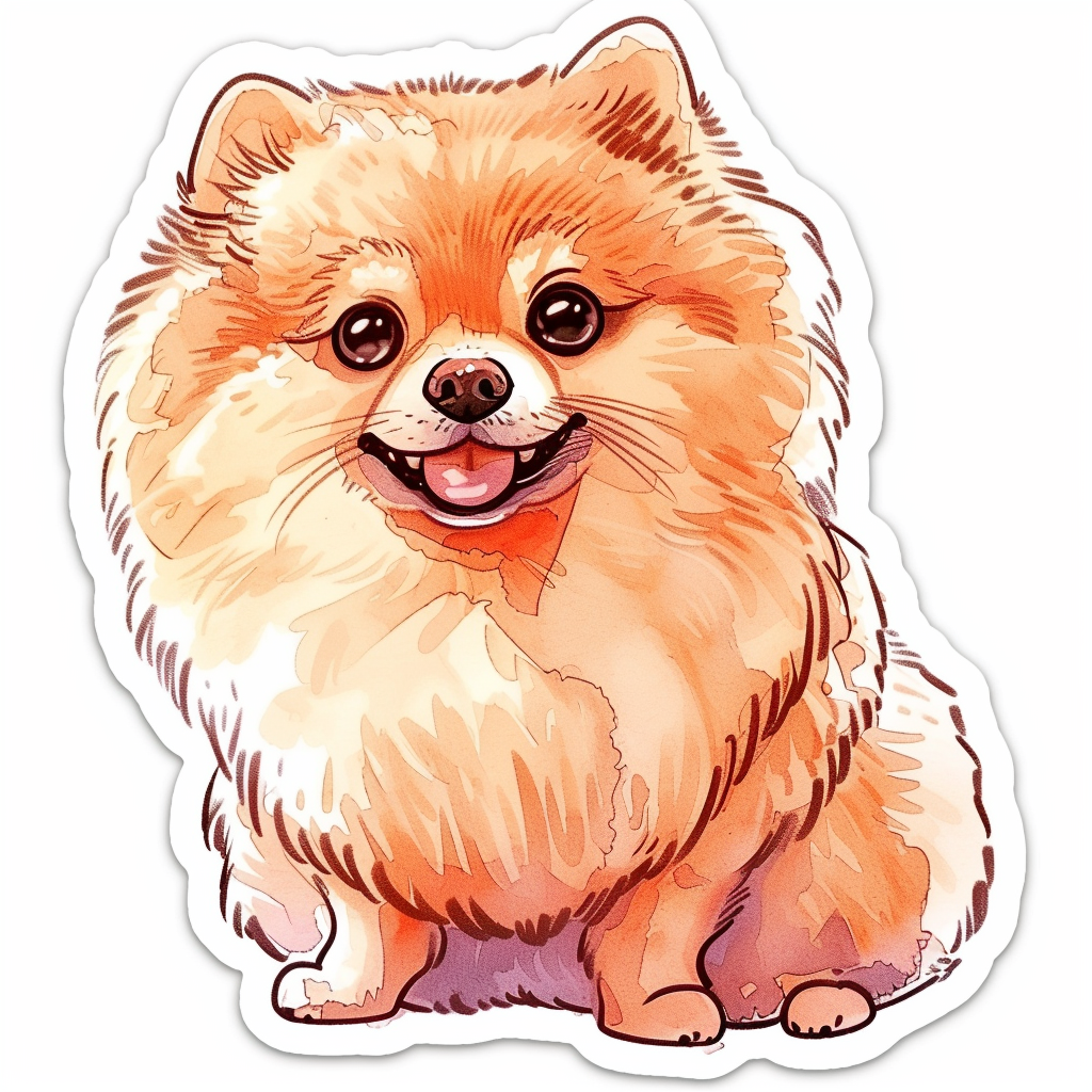 Sticker of a Pomeranian Dog cartoon majestic Expressive surreal Vinyl Decal Sticker for Car, Laptop, Tumbler and more # F013879