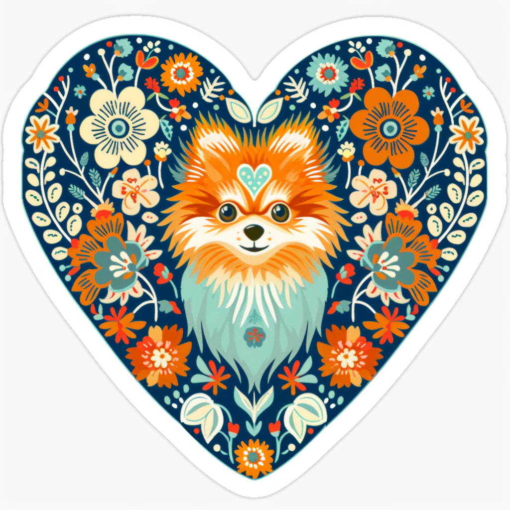 Sticker of a Pomeranian Dog majestic Expressive surreal Heartcore Vinyl Decal Sticker for Car, Laptop, Tumbler and more # F014045