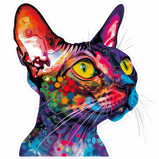 Adorable Cornish Rex Cat Expressive surreal Vinyl Decal Sticker for Car, Laptop, Tumbler and more # F021337-4" x 4"